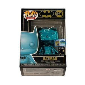 Funko Pop SDCC 2019 DC Teal Chrome Batman #144 with Sticker - Perfect - Rare